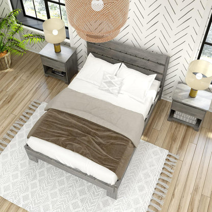 Modern Farmhouse Platform Bed with Plank Headboard, Full, Driftwood