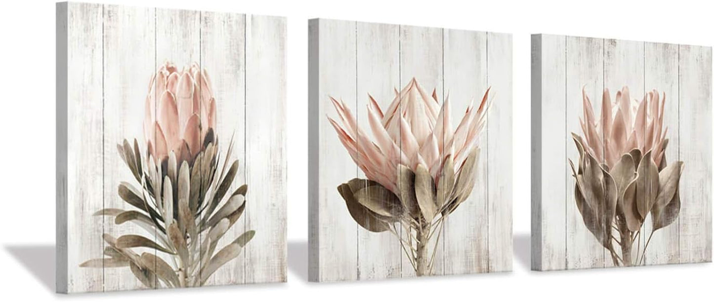 Floral Canvas Wall Art Print: Flower Bloom Picture Graphic Artwork Painting for Washrooms (12"X12"X3Pcs)