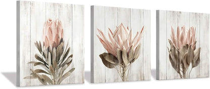 Floral Canvas Wall Art Print: Flower Bloom Picture Graphic Artwork Painting for Washrooms (12"X12"X3Pcs)