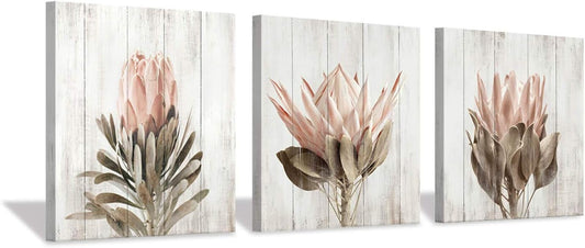 Floral Canvas Wall Art Print: Flower Bloom Picture Graphic Artwork Painting for Washrooms (12"X12"X3Pcs)