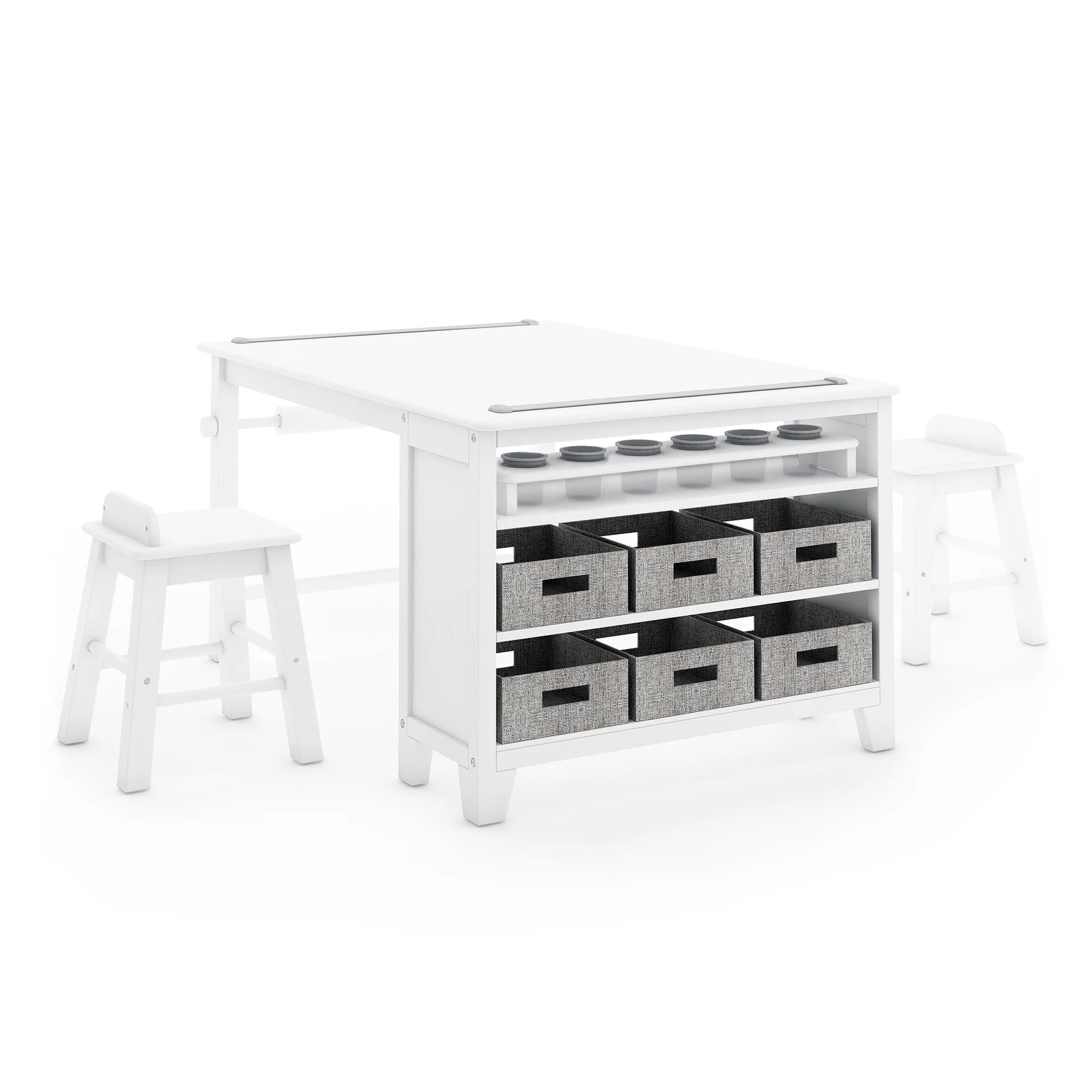 Kids' Art Wooden Table and Stool Set with Paper, Creamy White