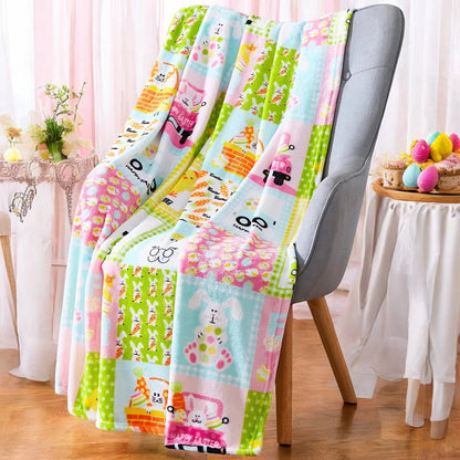 Easter Spring Flowers and Eggs Velvet Fleece Throw Blanket, 50" X 70"