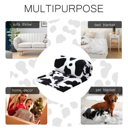 Cow Printed Soft Lightweight Bed 300GSM Flannel Throw Blanket 39" X 51"