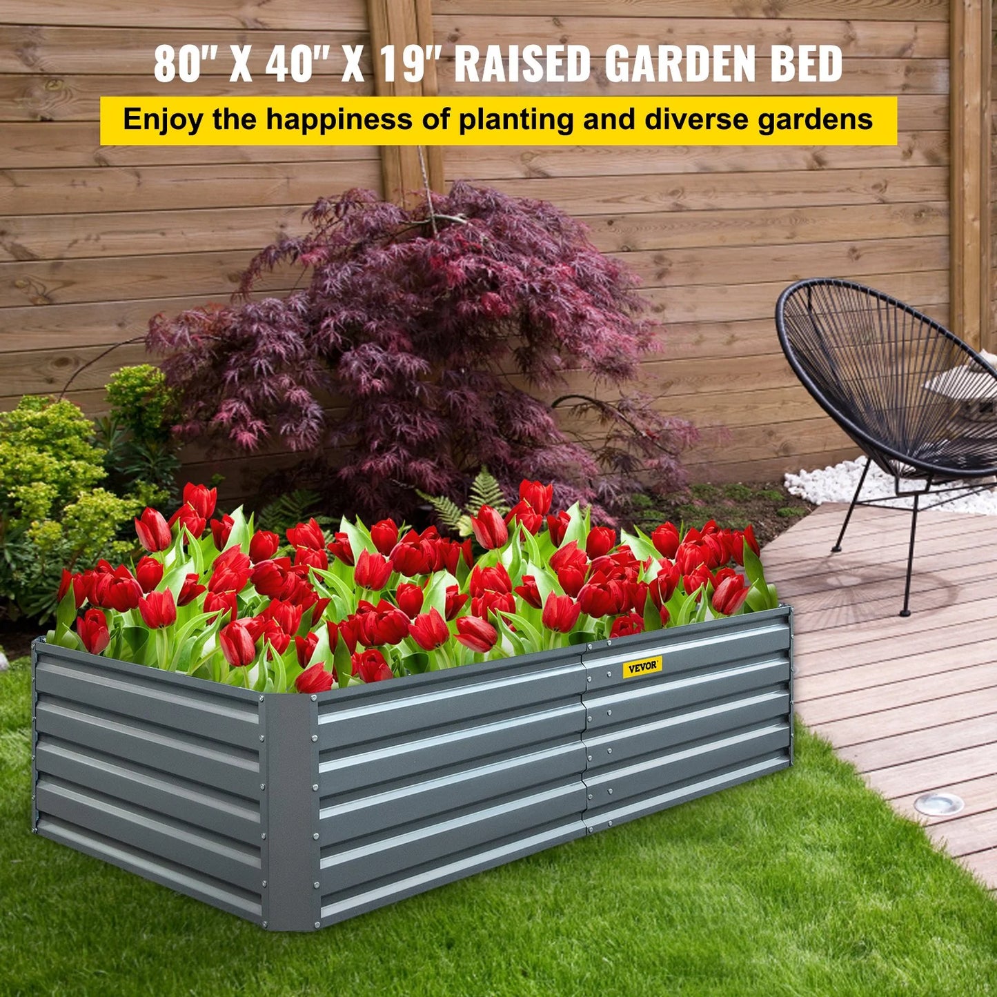 VEVOR Galvanized Raised Garden Bed, 80 X 40 X 19 Metal Planter Box, Gray Steel Plant Raised Garden Bed Kit, Planter Boxes Outdoor for Growing Vegetables,Flowers,Fruits,Herbs,And Succulents