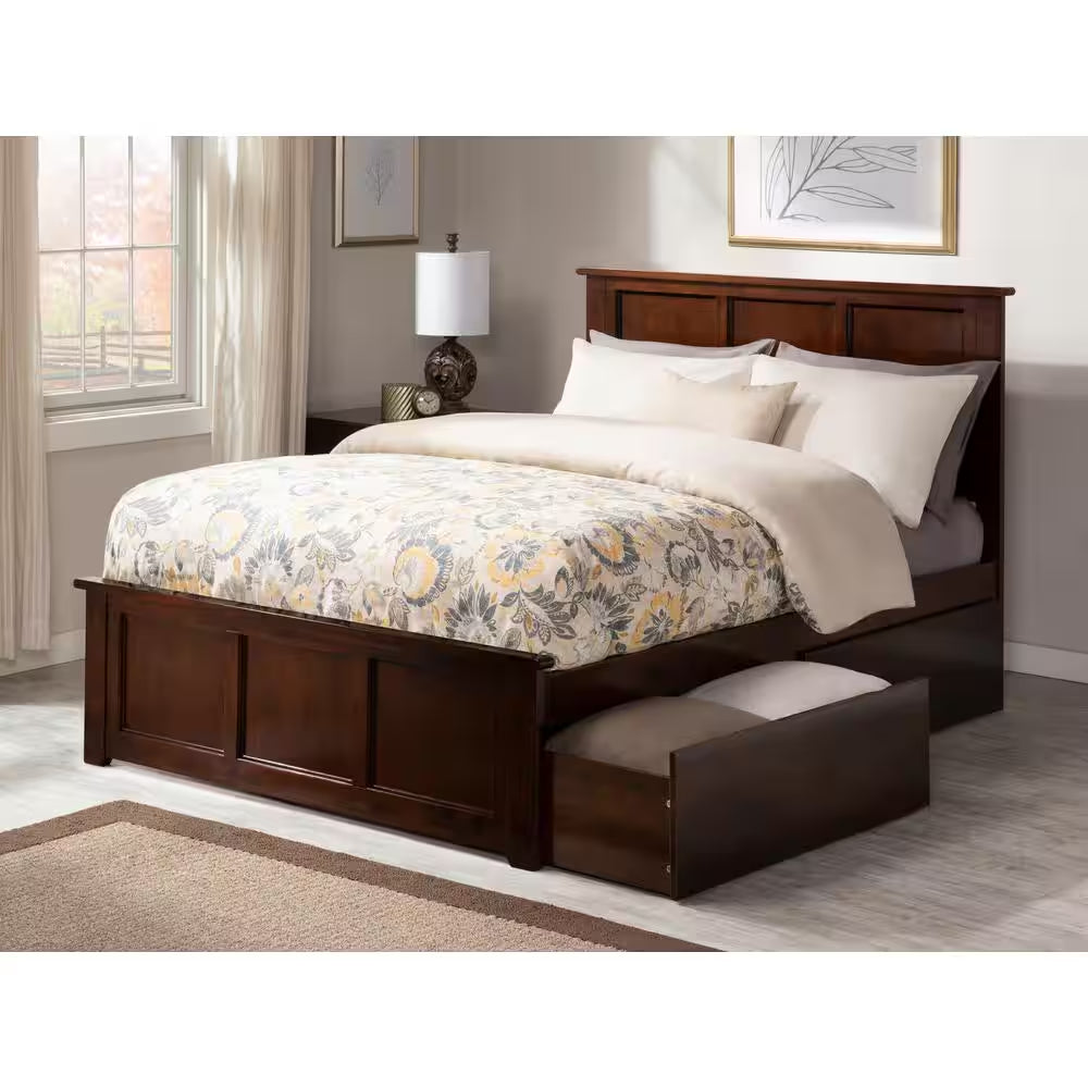 Madison White Full Platform Bed with Matching Foot Board with 2-Urban Bed Drawers