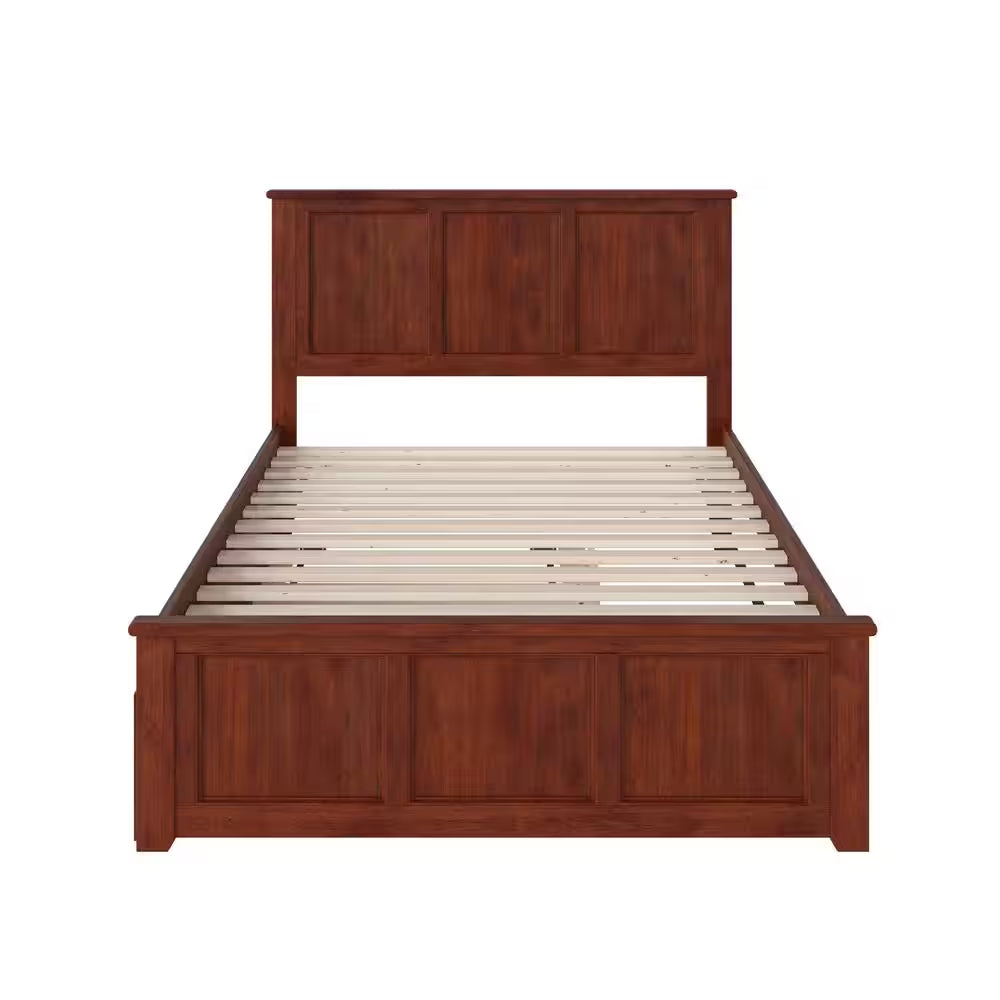 Madison Walnut Full Platform Bed with Matching Foot Board and Twin Size Urban Trundle Bed