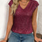 Sequin V-Neck Cap Sleeve Top