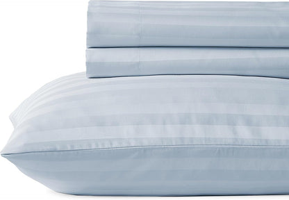 - Finest Luxe Bed Sheets Twin XL Soft 100% Cotton Cooling Sheets Deep Pockets Elastic,500 Thread Count,3-Pc Set, Best Damask Stripe Sheet Set Twin XL Sheets(Light Blue - Striped)
