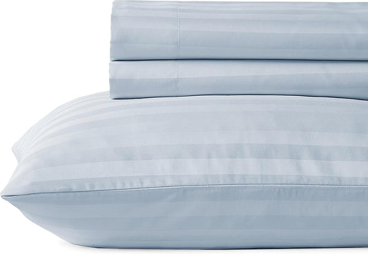 - Finest Luxe Bed Sheets Twin XL Soft 100% Cotton Cooling Sheets Deep Pockets Elastic,500 Thread Count,3-Pc Set, Best Damask Stripe Sheet Set Twin XL Sheets(Light Blue - Striped)