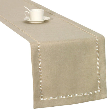 Handmade Hemstitched Polyester Rectangle Table Runners,Beige 14X48 Inch