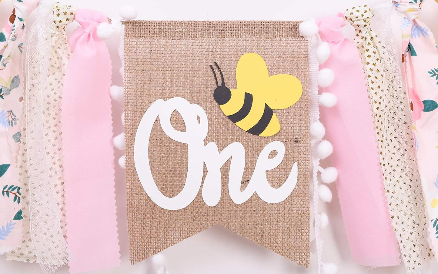 1St Happy Birthday Banner - Highchair Banner Tassels for Girl&Boy Birthday Party Decoration,Baby Birthday Photo Props Party Supplies(Bee)