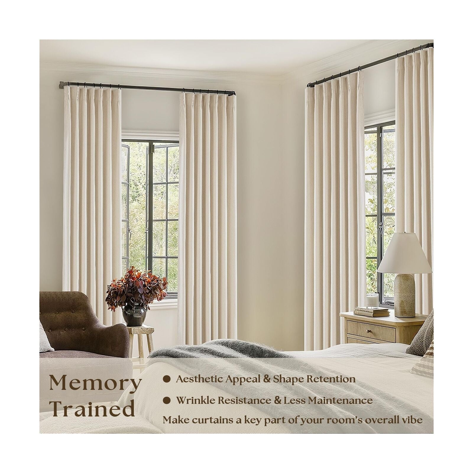 Pleated Linen Blackout 120 Inch Curtains for Living Room Dining 2 Panels Set ...