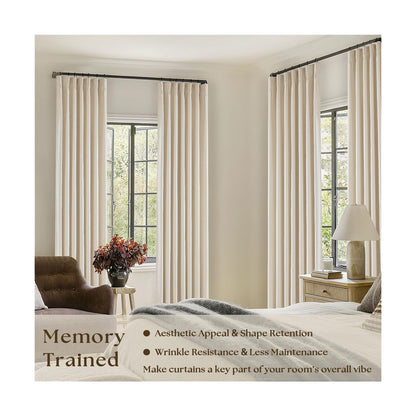 Pleated Linen Blackout 120 Inch Curtains for Living Room Dining 2 Panels Set ...