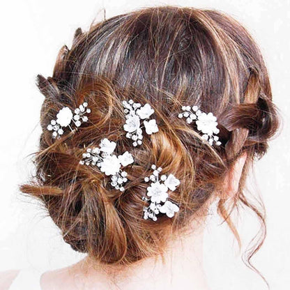 Wedding Flowers Hair Clips Silver Bride Hair Pins Floral Hair Accessories for Women