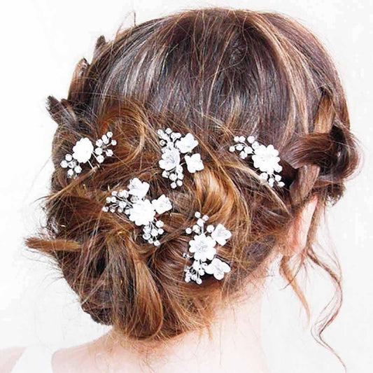 Wedding Flowers Hair Clips Silver Bride Hair Pins Floral Hair Accessories for Women