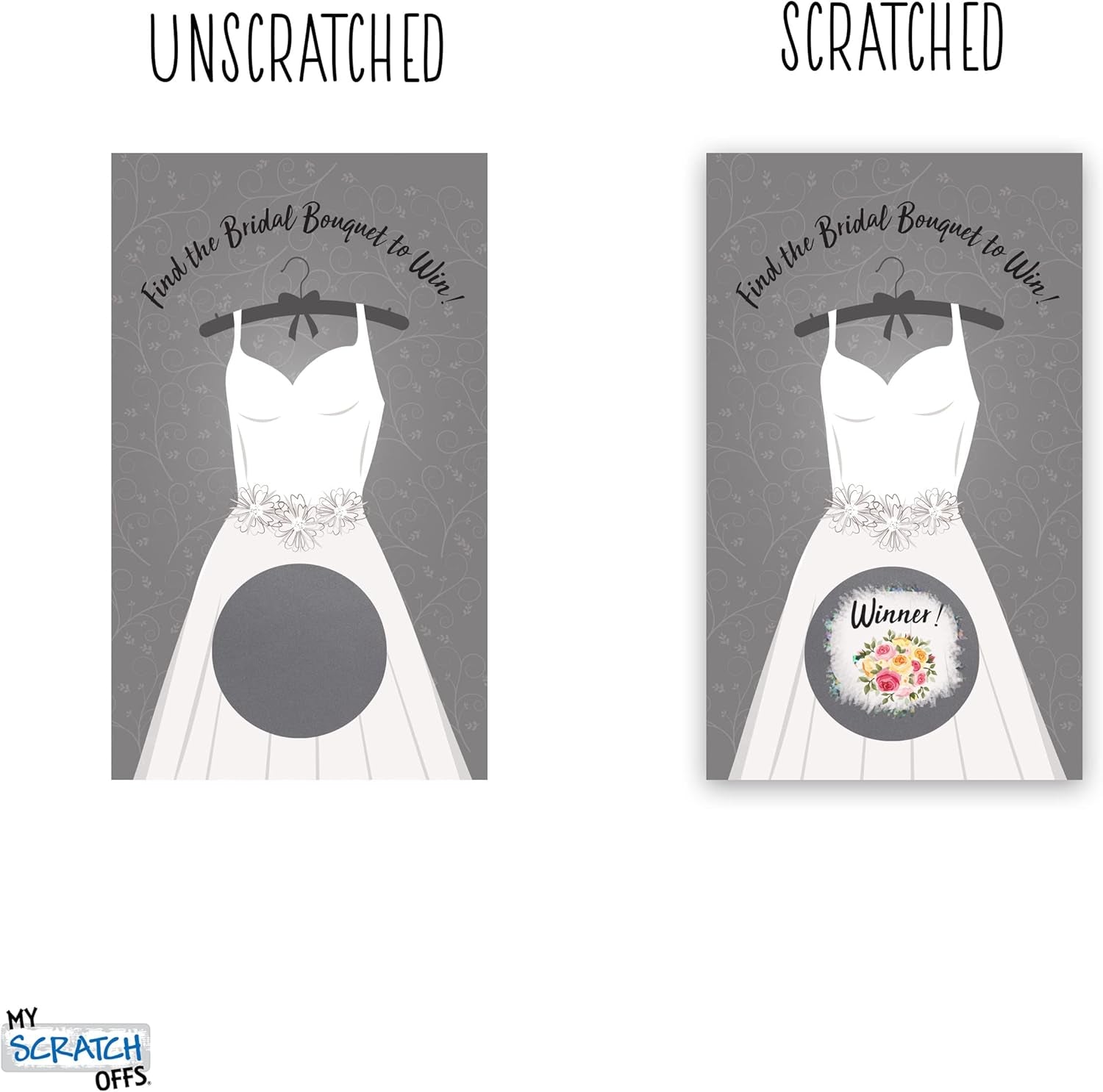 Wedding Dress Scratch off Game Cards 26 Pack, 2 Winners - Bridal Shower Engagement Party Bachelorette Favor