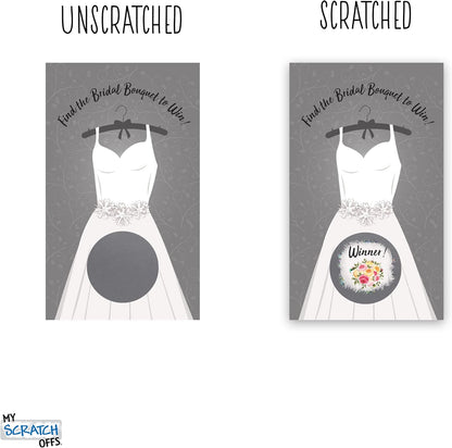 Wedding Dress Scratch off Game Cards 26 Pack, 2 Winners - Bridal Shower Engagement Party Bachelorette Favor