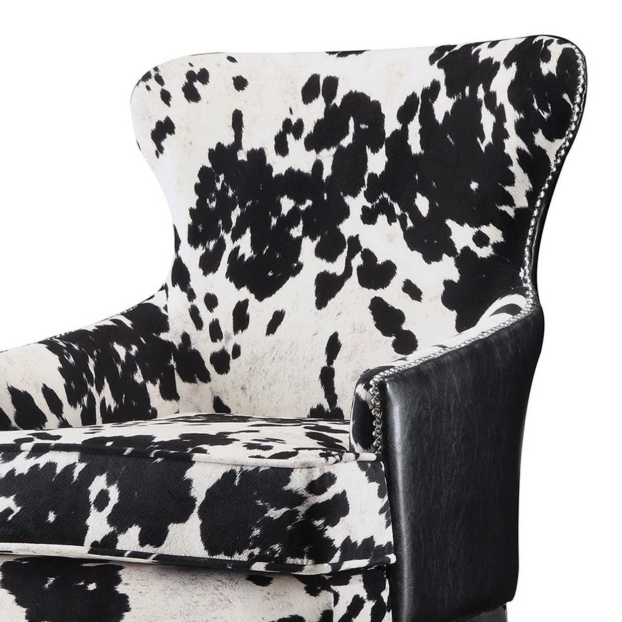 Farmhouse Microfiber Cowhide Print Accent Chair in Black
