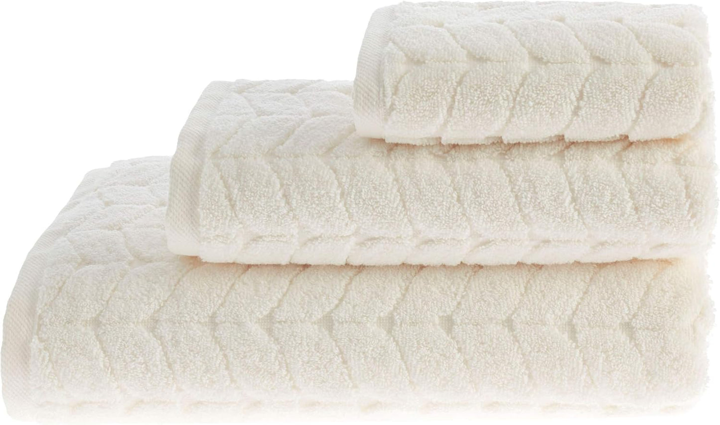 100% Turkish Cotton Jacquard Luxury Towel Set – Quick Dry Non-Gmo Ultra-Soft, Plush and Absorbent Luxury Durable Turkish Towels Set (Cream, 3 Pcs Towel Set)