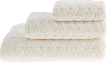 100% Turkish Cotton Jacquard Luxury Towel Set – Quick Dry Non-Gmo Ultra-Soft, Plush and Absorbent Luxury Durable Turkish Towels Set (Cream, 3 Pcs Towel Set)