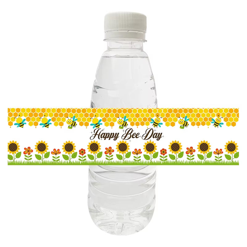 10Pcs Happy Bee Day Bottle Labels Stickers Happy Birthday Honey Bee Party Baby Shower Decorations Kids Toy Water Labers