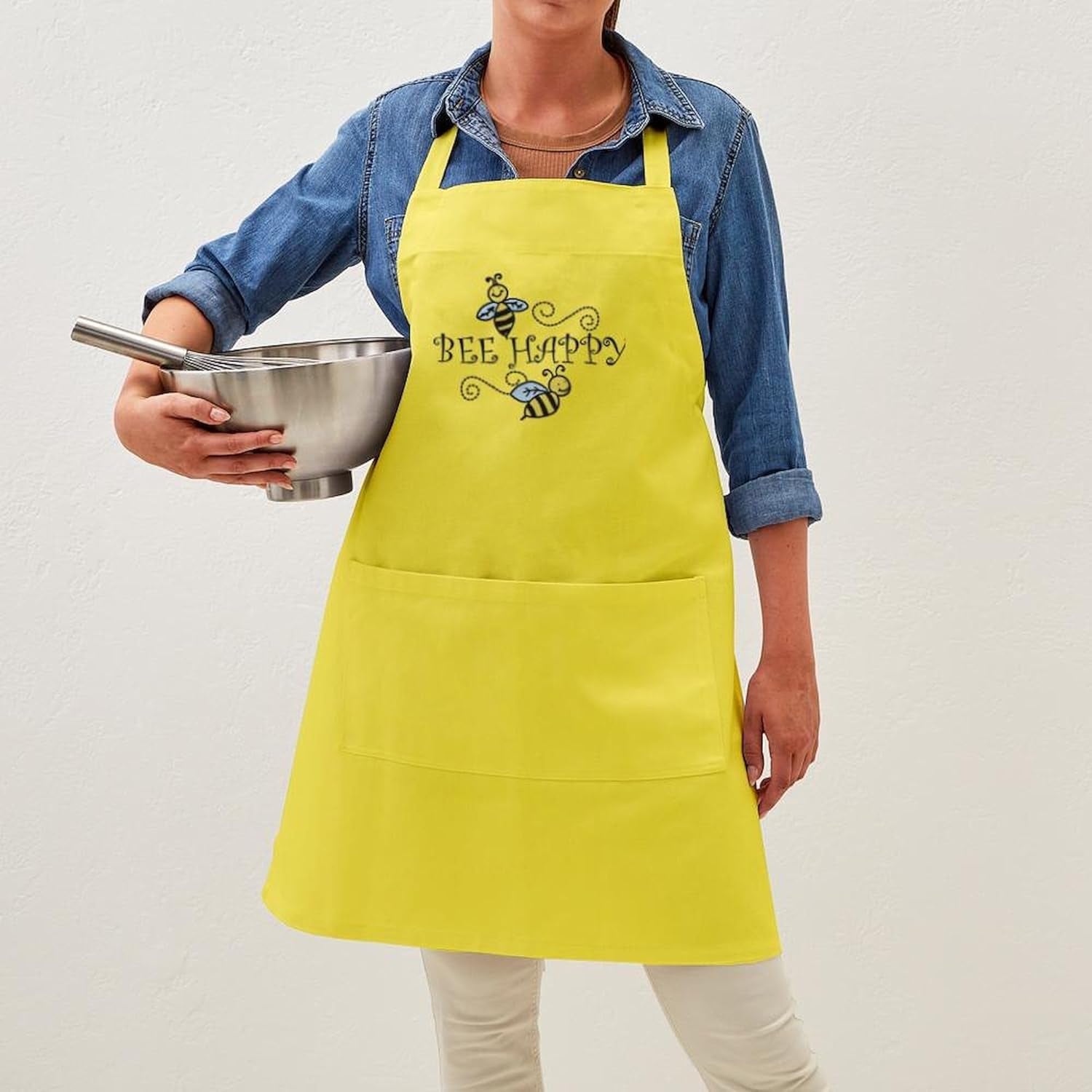 Bee Happy Kitchen Apron with Pockets, Grilling Apron, Baking Apron