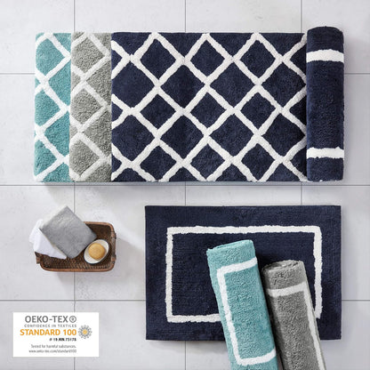 Bittman Reversible Bathroom Rug - High Pile Luxrurious Tufted Plush Bath Mat Absorbent, Quick Dry, Geometric Design Shower Room Décor, 24X60, Grey