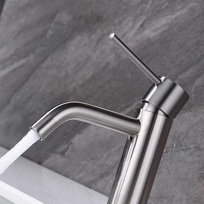 Brushed Nickel Single Hole Bathroom Faucets Single Handle,  Brushed Bathroom Vanity Sink Faucet with Pop up Drain Assembly and 6 Inch Deck Plate
