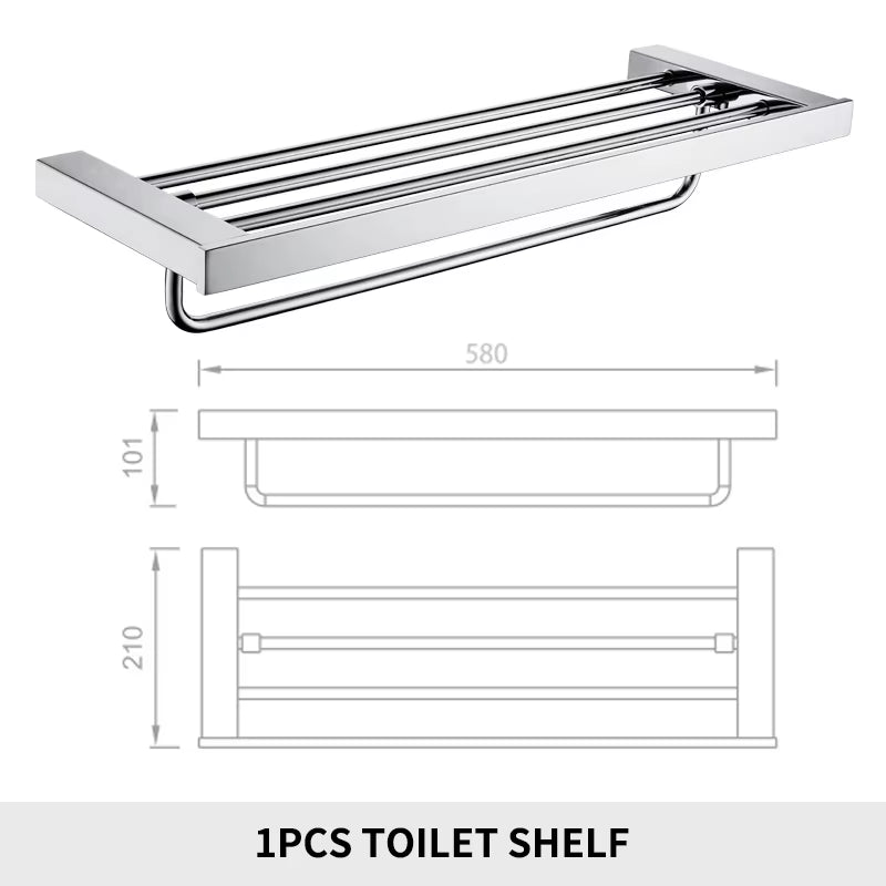 Stainless Steel Bathroom Accessories Wall Shelf Towel Bar Rack Rail Toilet Brush Roll Paper Holder Soap Dish Bathroom Hardware