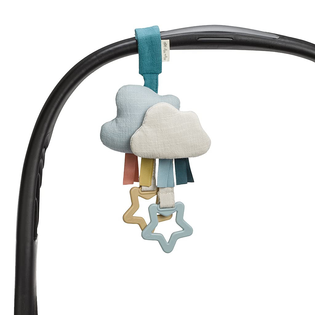 Jingle Travel Toy for Stroller, Car Seat or Activity Gym - Baby Hanging Toy Features Jingle Sound, Clinking Rings & Adjustable Attachment Loop (Cloud)