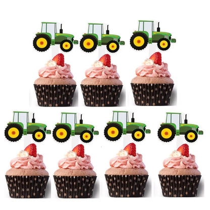 1 Set Farm Tractor Party Happy Birthday Banner Excavator Vehicle Green Theme Balloons Cake Topper Party Decoration