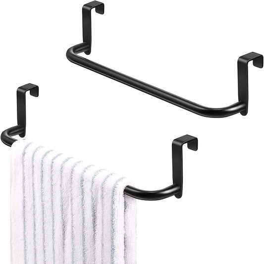 2 Pieces Metal Towel Bar Kitchen Cabinet Towel Rack Strong Steel Towel Bar Rack for Hanging on inside or outside of Doors, Home Kitchen Bathroom, Hand Towels, Dish Towels and Tea Towels (Black)