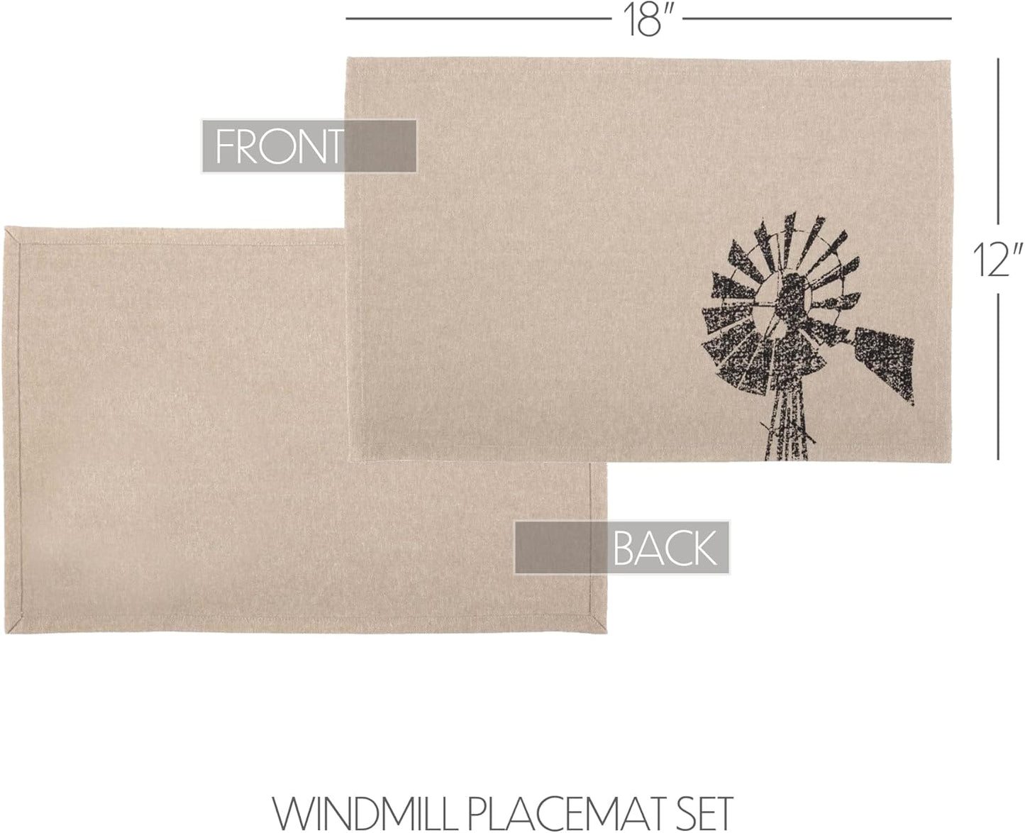 Sawyer Mill Windmill Placemats, Black, 12X18, Set of 6