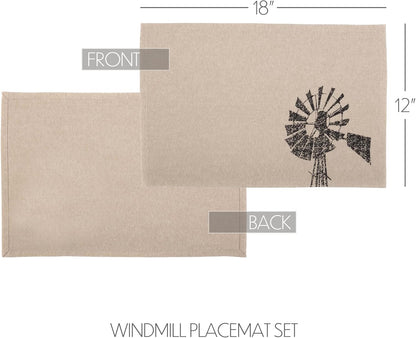 Sawyer Mill Windmill Placemats, Black, 12X18, Set of 6
