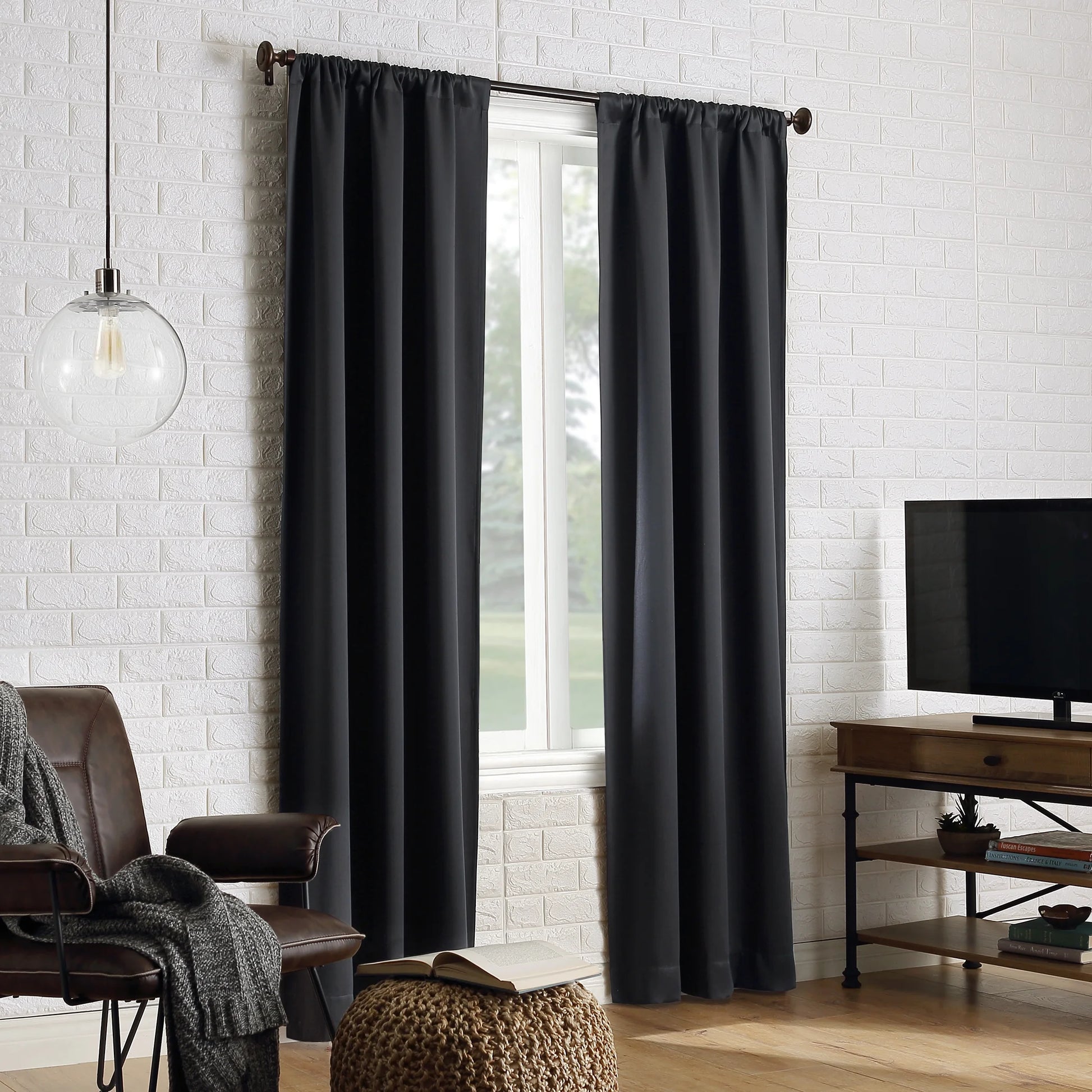 Avery 100% Blackout Rod Pocket Single Curtain Panel, 40" X 84", Coal