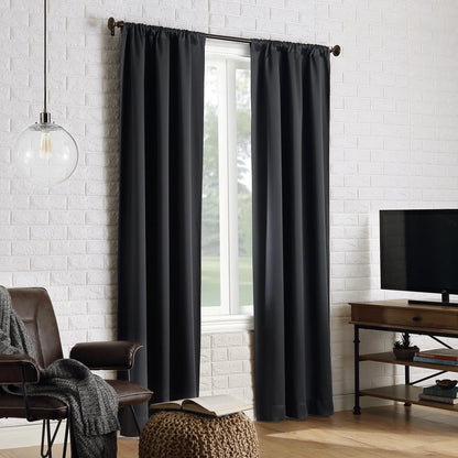 Avery 100% Blackout Rod Pocket Single Curtain Panel, 40" X 84", Coal