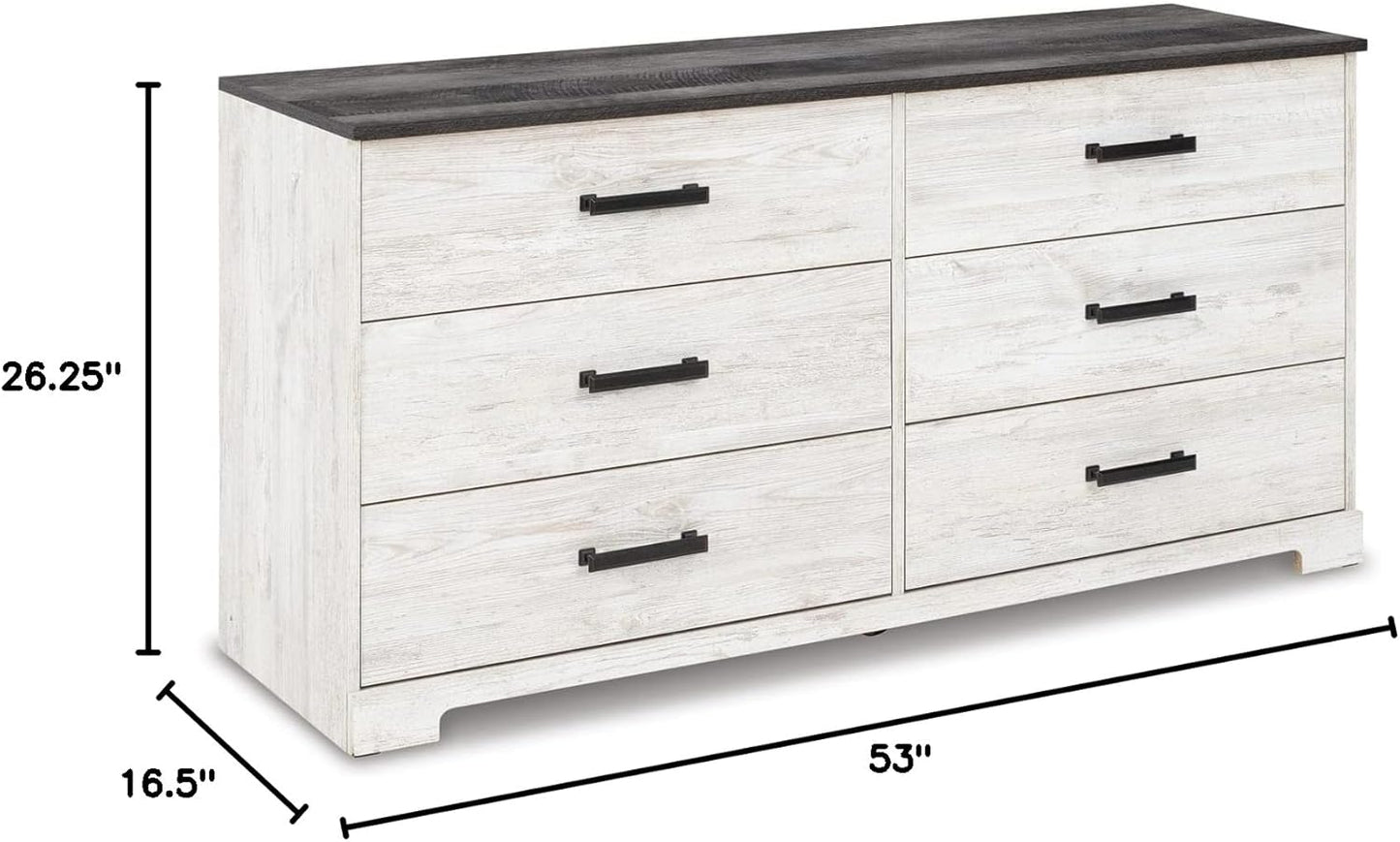 Shawburn Modern Farmhouse 6 Drawer Dresser, Two Tone White & Dark Gray
