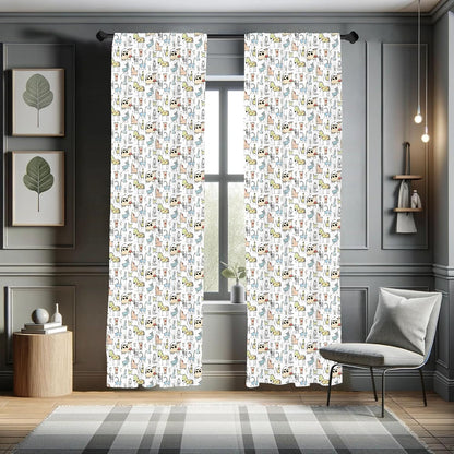 Animal Curtains, Cow Horse Pigs Chicken Sheep Farmhouse Mascots Cartoon Print, Window Treatments 2 Panel Set for Living Room Bedroom, Pair of - 28" X 63", Black