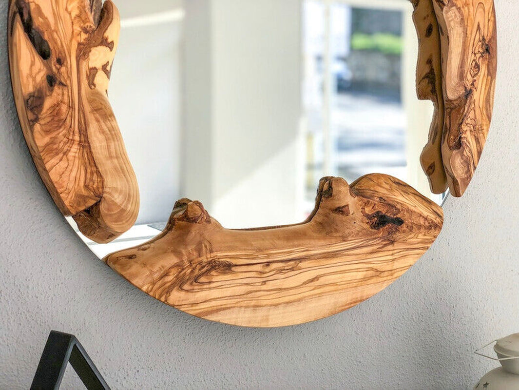 Wood round Mirror, Live Edge Wood Wall Mirror, Wood Frame Mirror Wall Decor,
