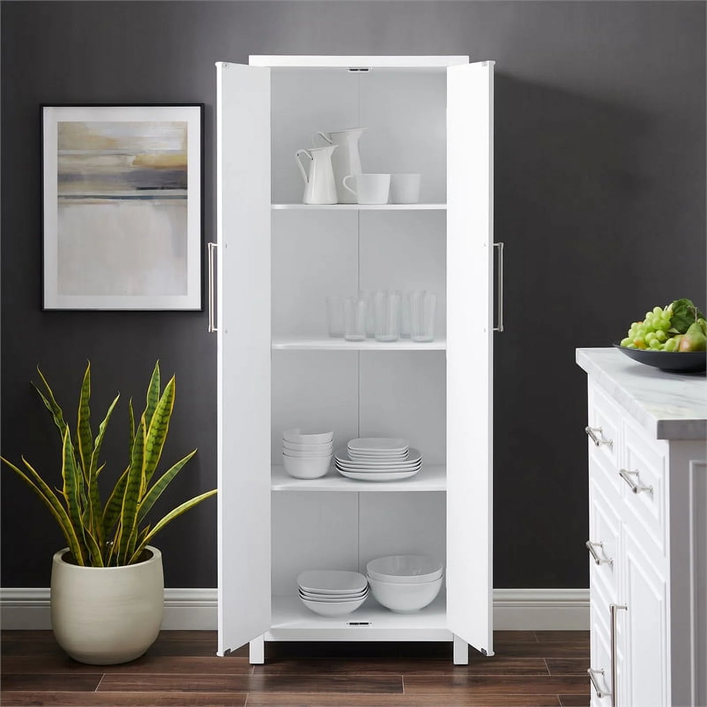 Cutler Modern Wood Storage Pantry in White