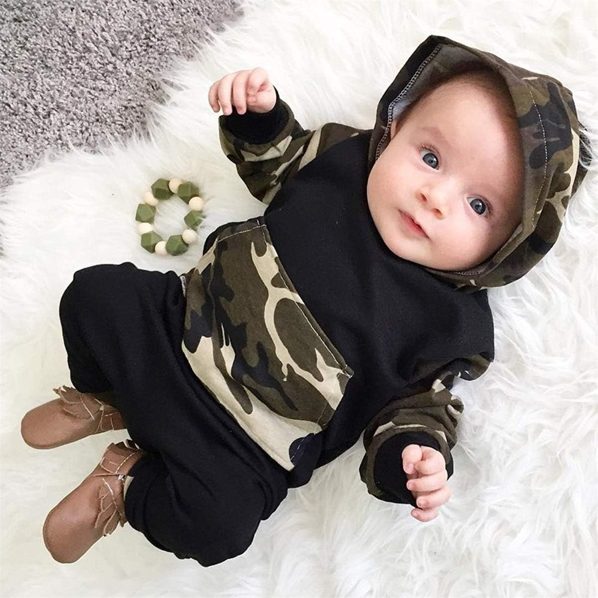 2Pcs Baby Boys Hoodie Tops Pants Set Dinosaur Deer Print Sweatsuit Fall Winter Outfits