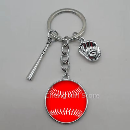 Baseball Softball Convex Photo Glass round Dome Keychain Jewelry, DIY Keychain