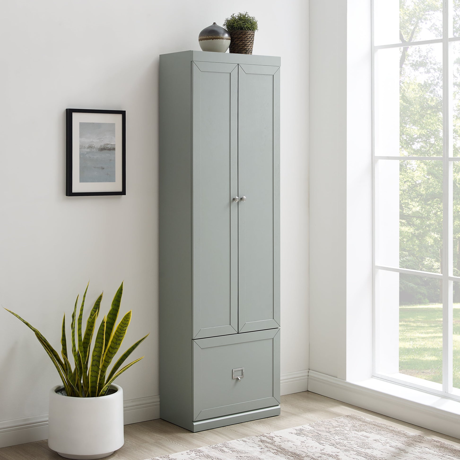 Harper Modern Wood/Metal Pantry Closet in Gray