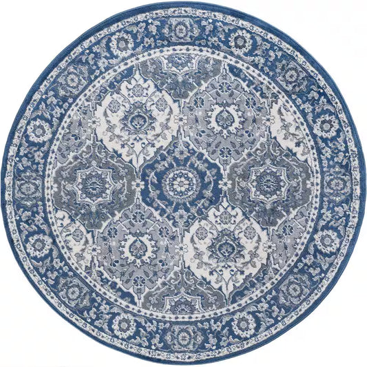 Madison Oriental Navy 8 Ft. round Indoor Area Rug