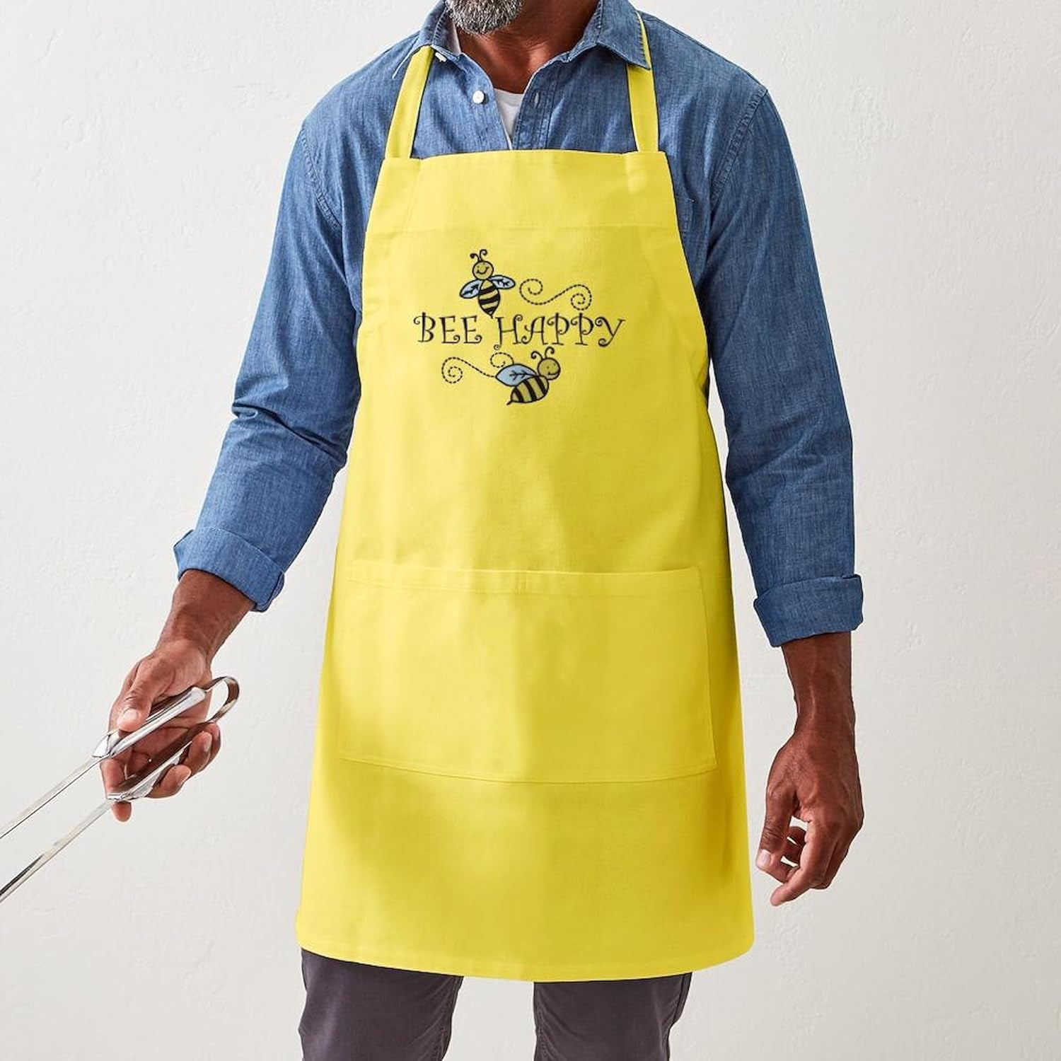 Bee Happy Kitchen Apron with Pockets, Grilling Apron, Baking Apron