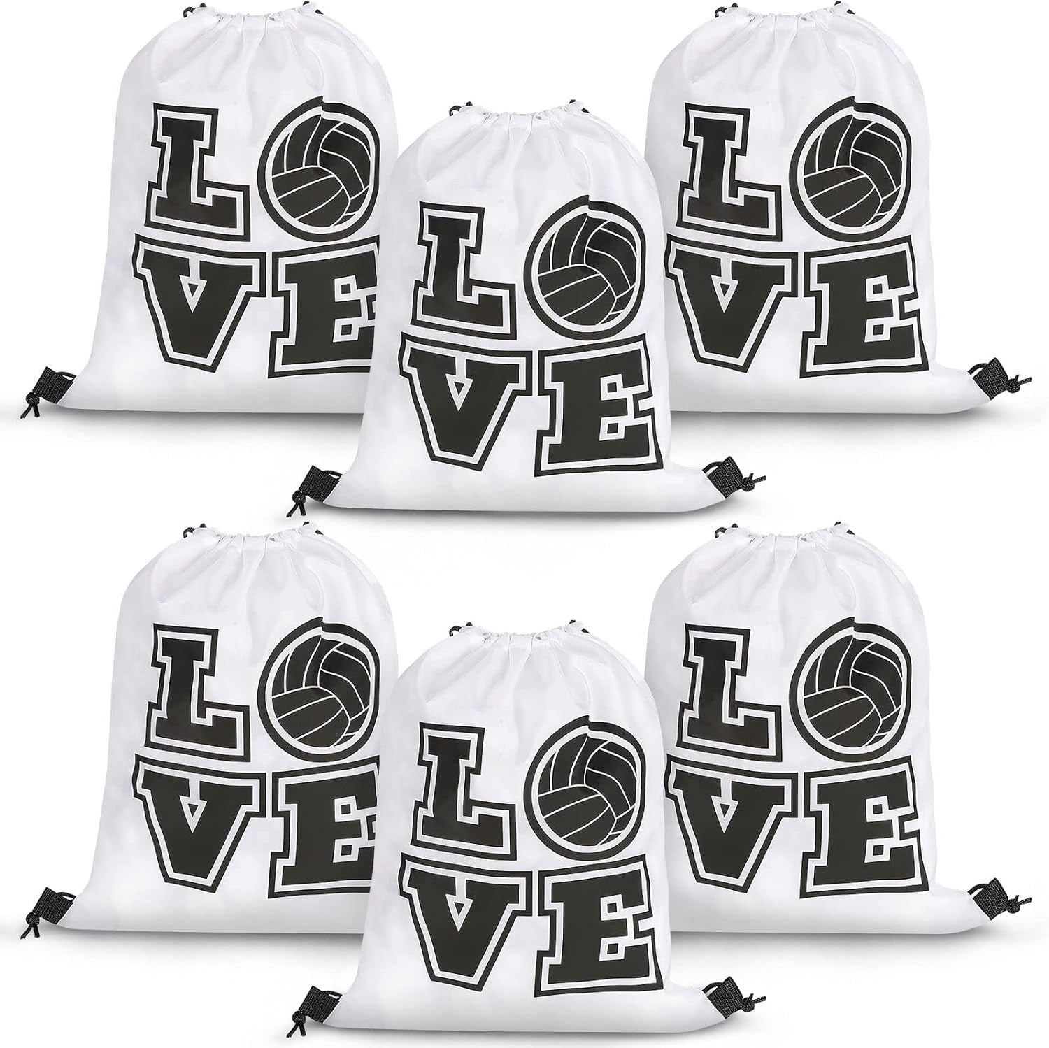 6 Pcs 17.2 Inch Volleyball Bags Gifts Volleyball Drawstring Backpack Sport Party Favors for Women Men(White)
