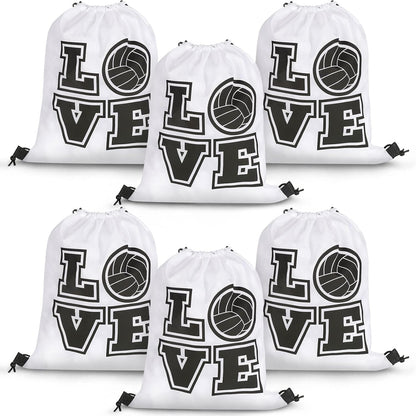 6 Pcs 17.2 Inch Volleyball Bags Gifts Volleyball Drawstring Backpack Sport Party Favors for Women Men(White)