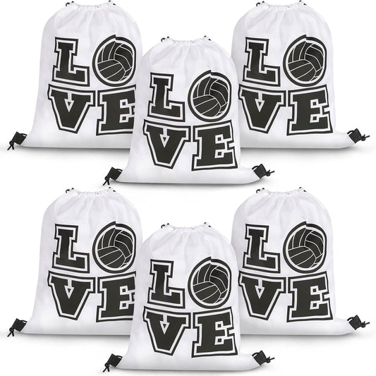 6 Pcs 17.2 Inch Volleyball Bags Gifts Volleyball Drawstring Backpack Sport Party Favors for Women Men(White)