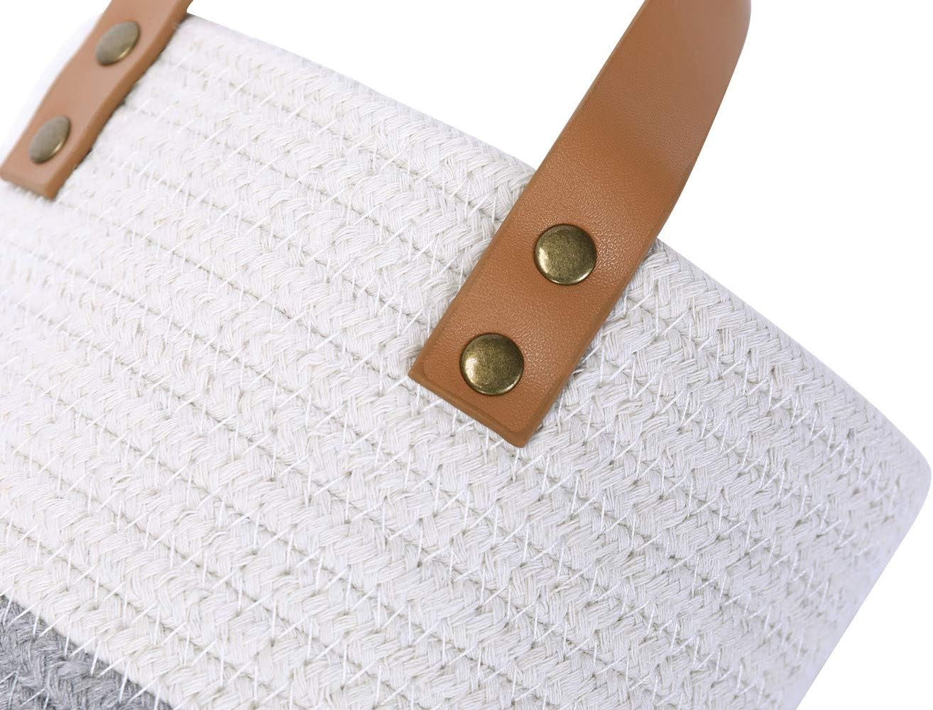 2Pack Small Hanging Basket-Cotton Rope Wall Basket with Handle, Hanging Storage Baskets, Shelf Baskets Storage Bin Closet Organizer 6"×6.3", Woven Plant Basket - (White & Grey)