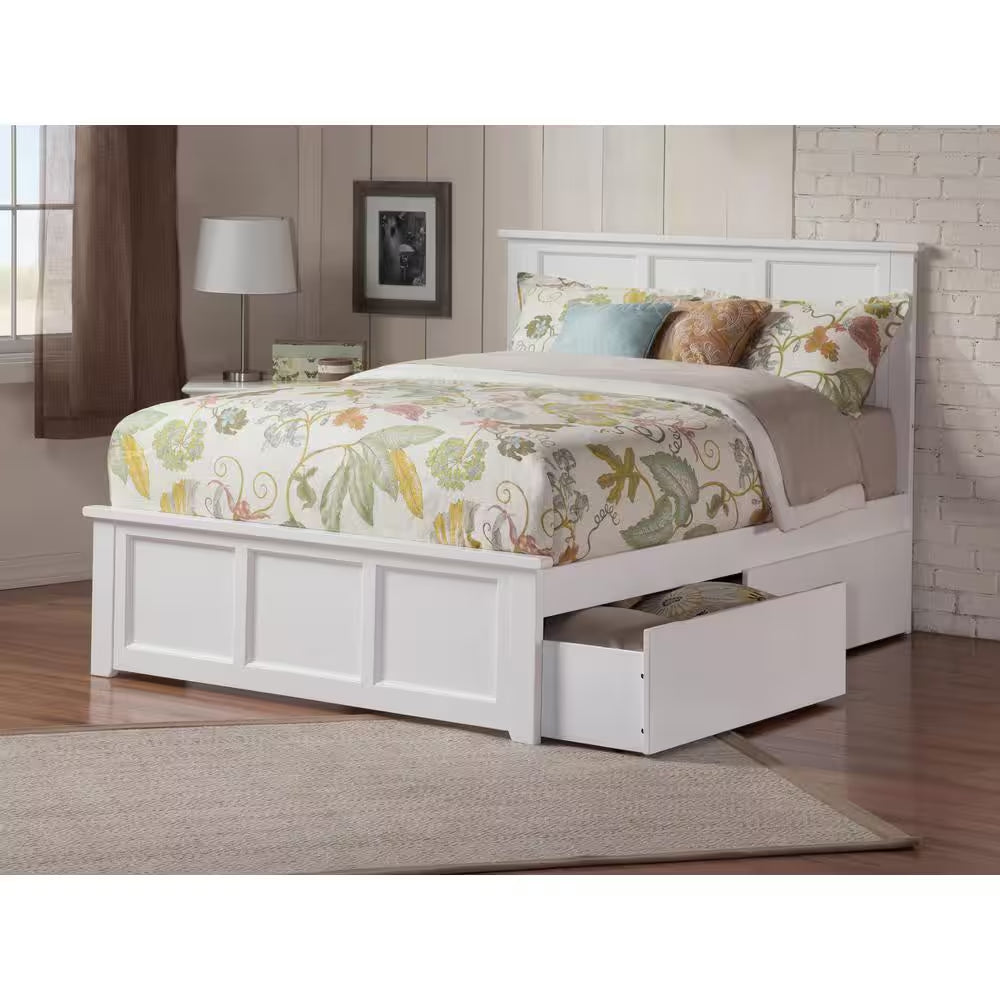 Madison White Full Platform Bed with Matching Foot Board with 2-Urban Bed Drawers